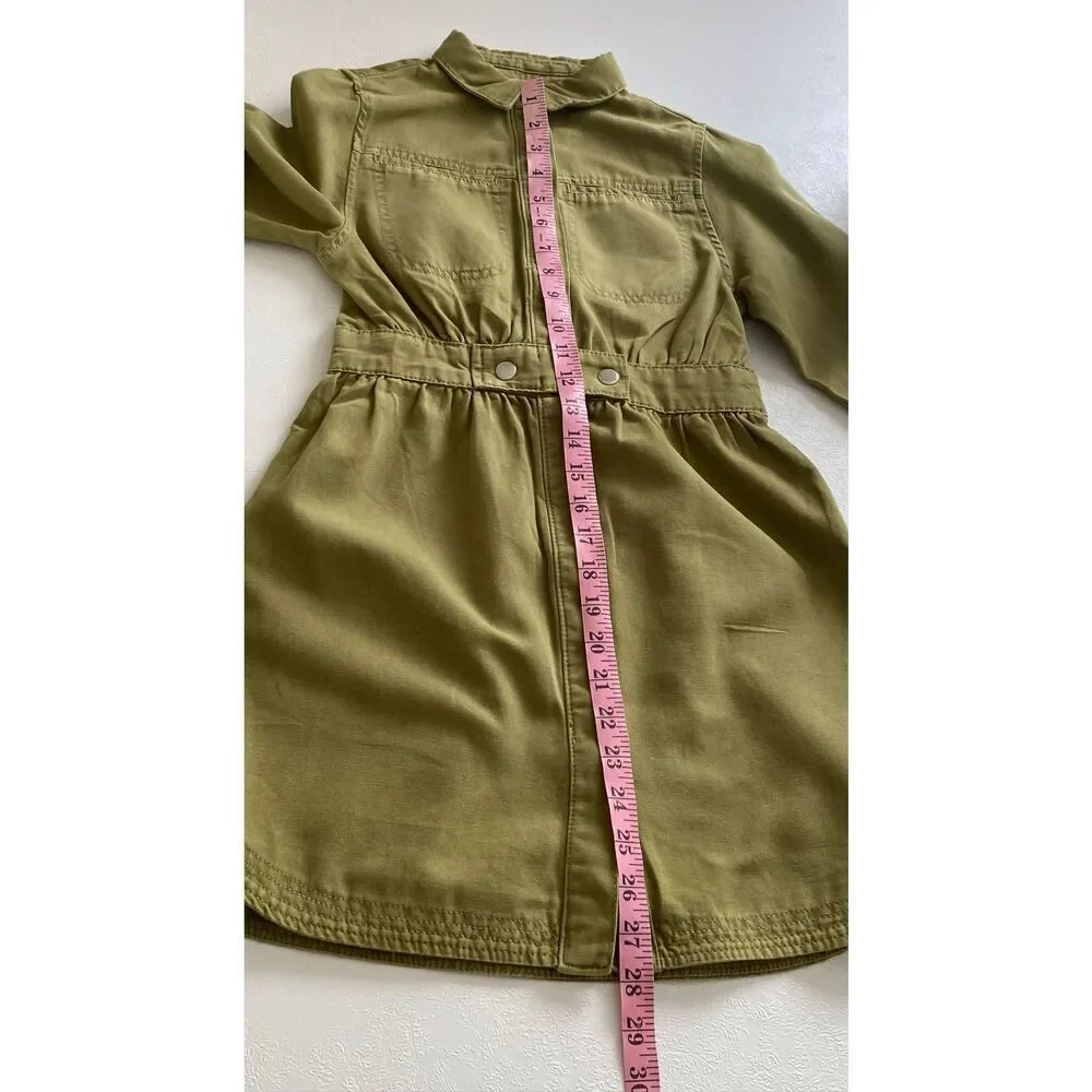 Zara Girls Olive Utility Shirt Dress Size 10 Khaki Button Front